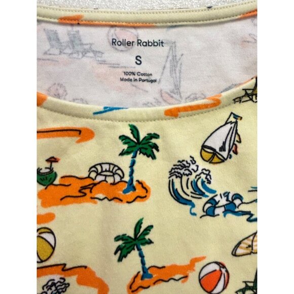 Roller Rabbit Beach Print Yellow Short Sleeve Cotton Top Womens Small - Picture 5 of 5